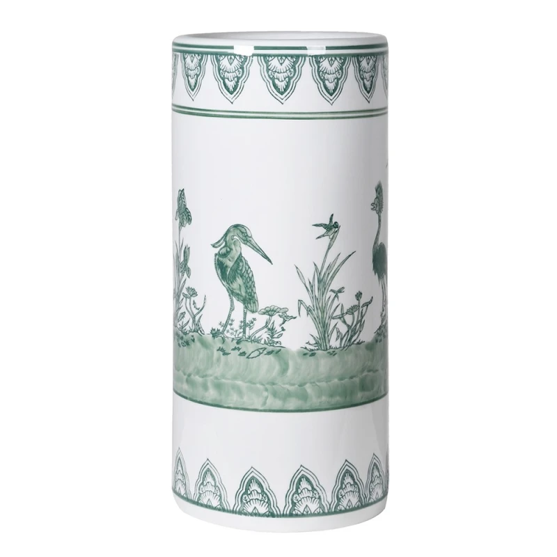 Richmond Birds white ceramic umbrella stand with green ornamental borders and bird design