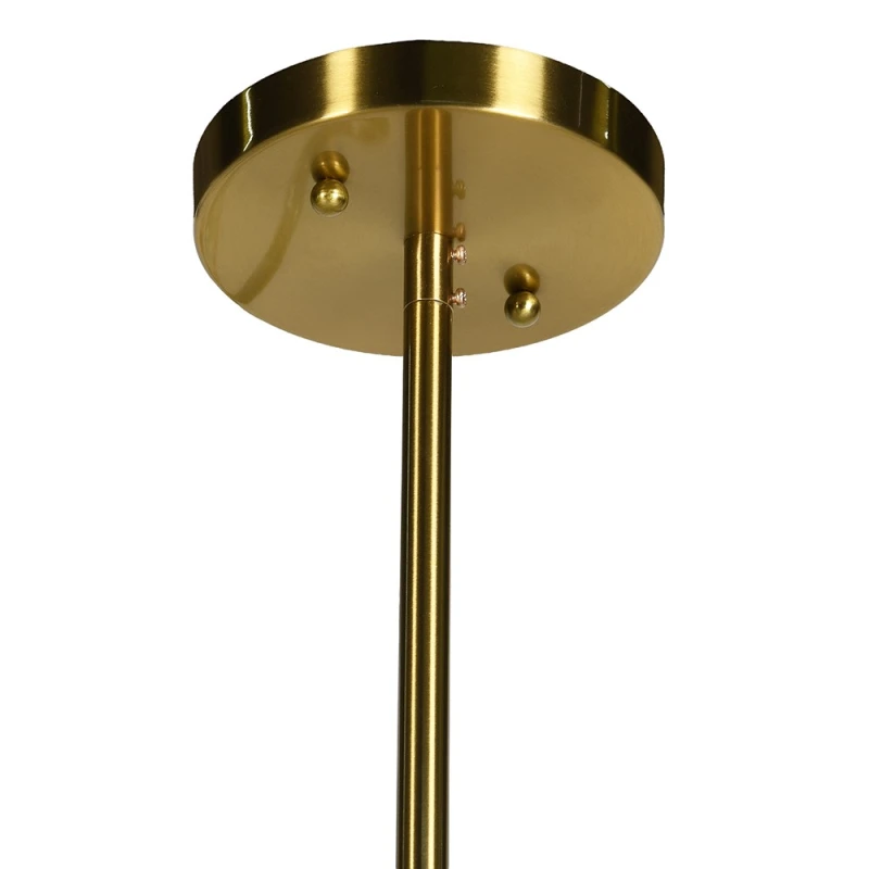 Gold ceiling rose and suspension rod detail of the Bromley globe chandelier