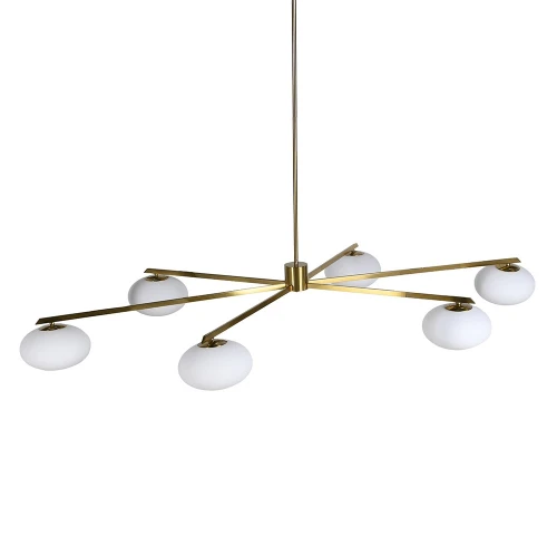 Bromley Large Gold Globe Chandelier 211cm – 6 White Glass Shades