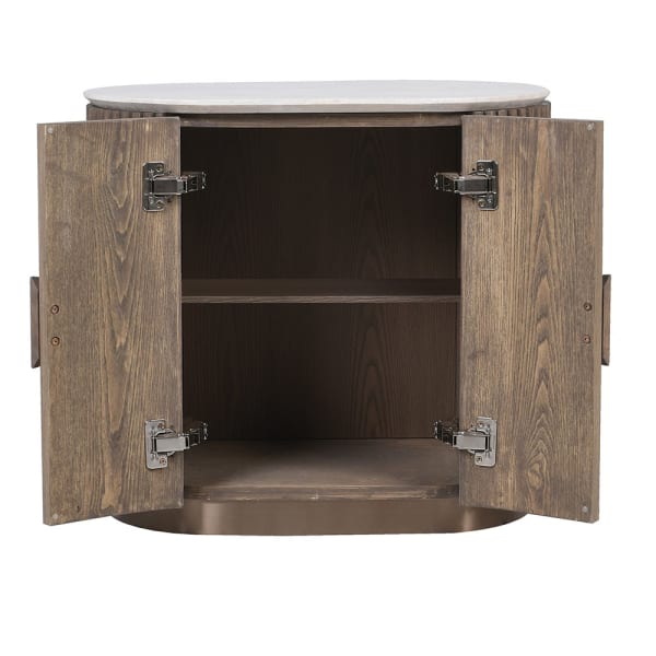 Ashford wooden two-door cabinet open to show its single fixed internal shelf