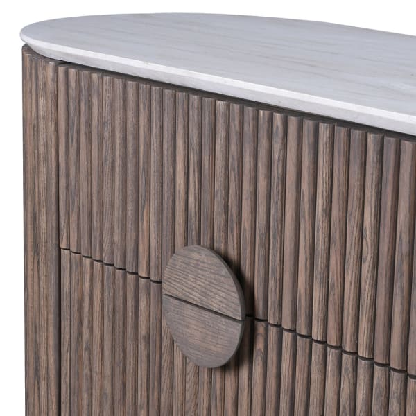 Circular wooden handle and vertical fluting on Ashford chest of drawers