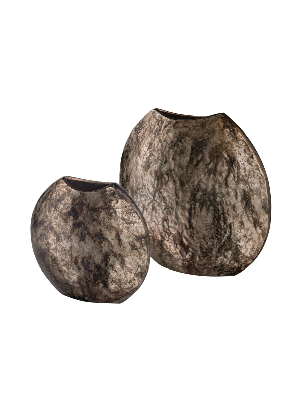 Chiswick Large and Small decorative aluminium vases with aged patina finish