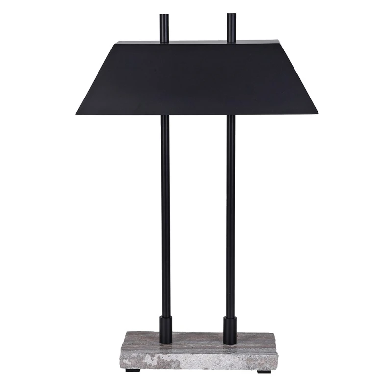 Modern black table lamp with two slender iron supports and rectangular shade