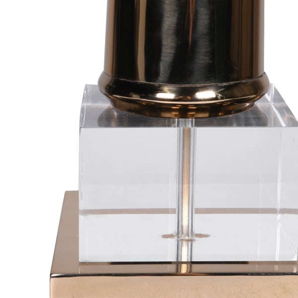 Transparent acrylic block and gold metal base of Kensington Gold table lamp