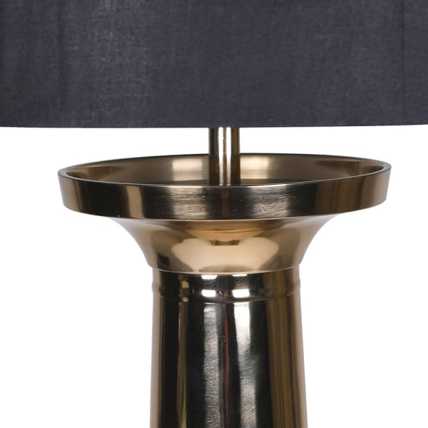 Gold stainless steel column and flared detail of Kensington table lamp