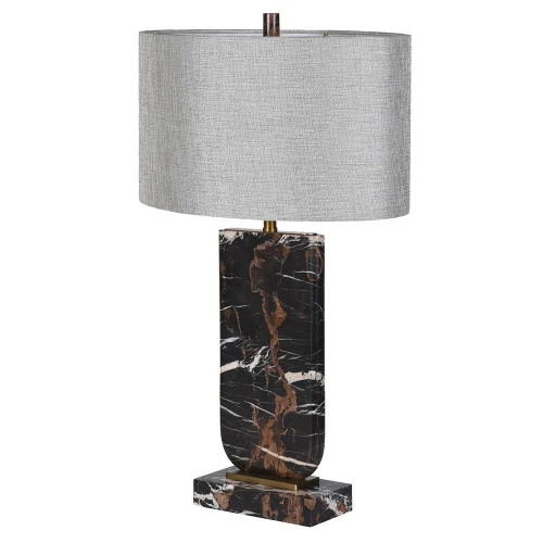 Mayfair Portoro Black Marble Table Lamp 70cm – Grey Linen Shade