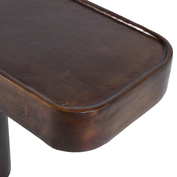 Rounded edge of Westbourne console table with mottled bronze metallic finish
