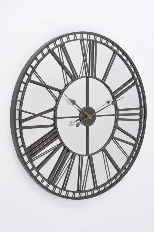 Caroline Skeleton Mirrored Wall Clock 80 cm with black iron frame