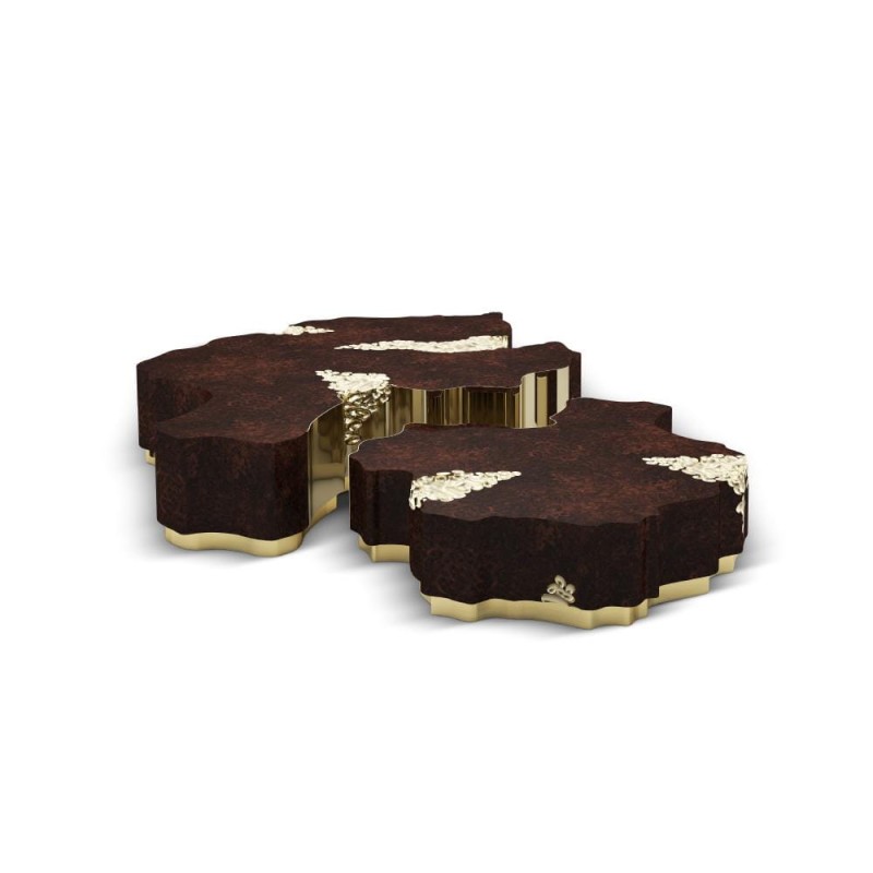 Horizon II Central Coffee Table by Malabar Italy walnut brass