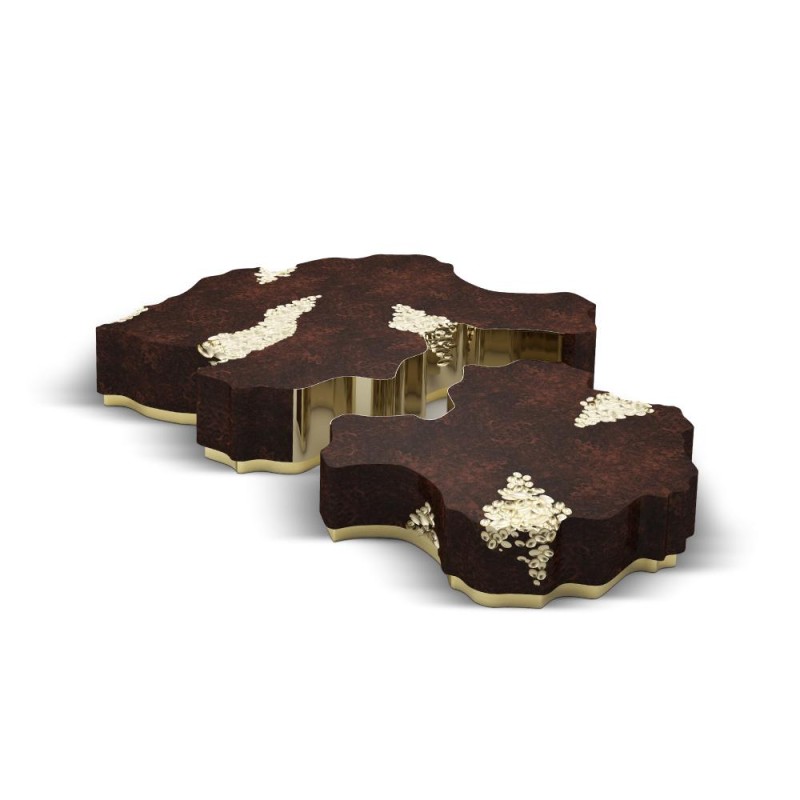 Horizon II Central Coffee Table by Malabar Italy walnut brass