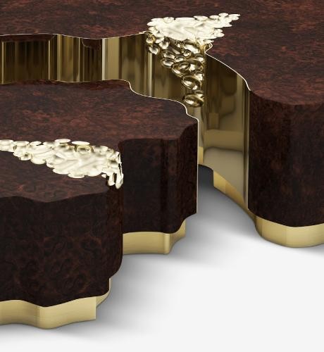 Horizon II Central Coffee Table by Malabar Italy walnut brass