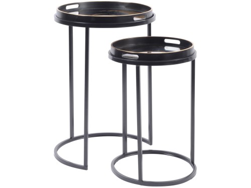 Eaton Black set of two Side Tables finish in black iron with tray top