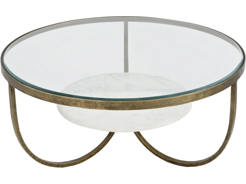 Round coffee table with glass top and white marble