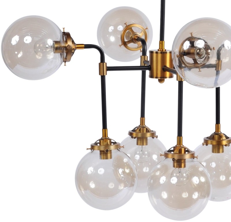 Bubble Brass Chandelier glass brass black frame 75x100 cm 8 glass shades