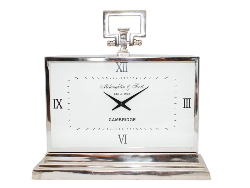 Brompton Rectangular Table Clock  52 cm silver aluminium and steel