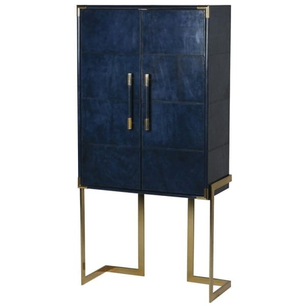 Eaton Blue Cabinet 165 cm high navy blue gold frame bar cabinet