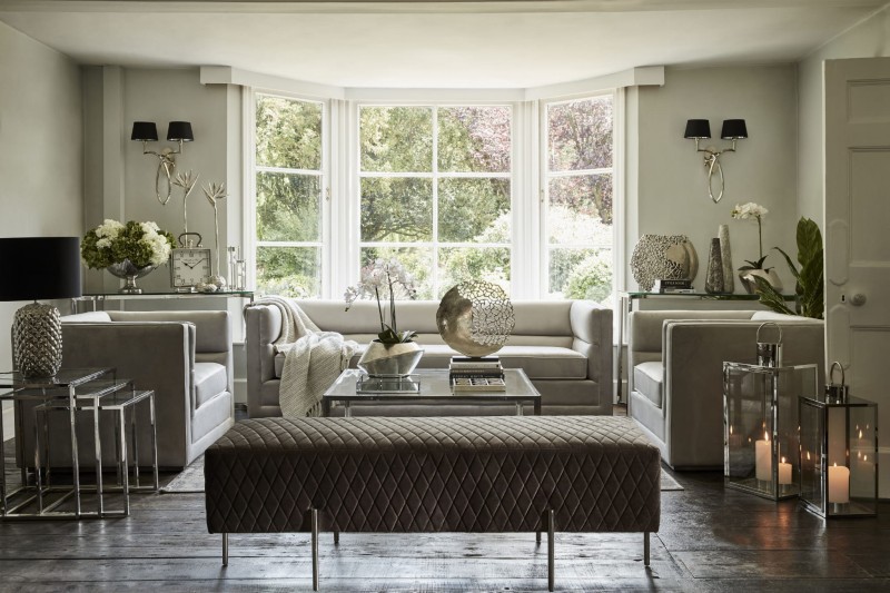 Linton Set of Three Glass Side Tables stainless steel frame