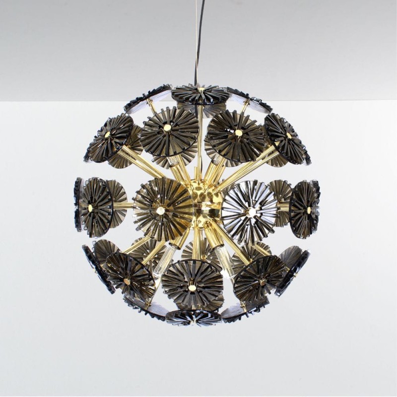 Dandelion Round pendant lamp with Smoked Glass and polished brass