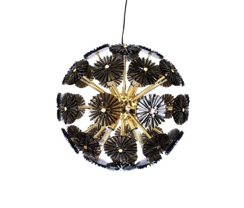 Dandelion Round pendant lamp with Smoked Glass and polished brass