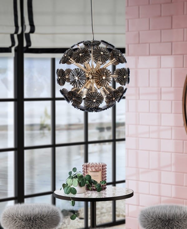 Dandelion Round pendant lamp with Smoked Glass and polished brass