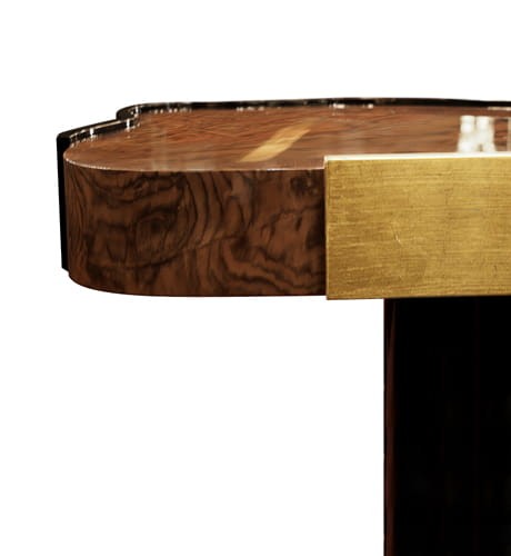 Horizon console table wood walnut black and gold