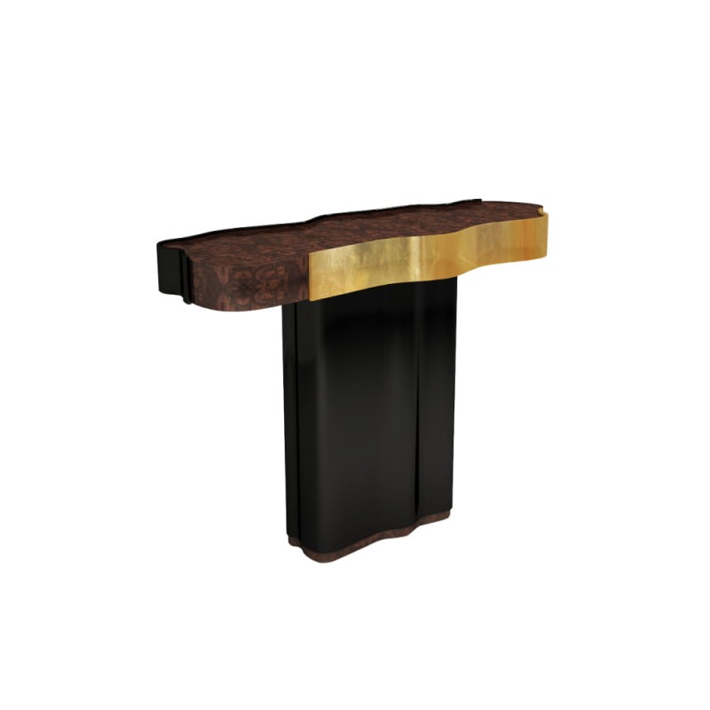 Horizon console table wood walnut black and gold
