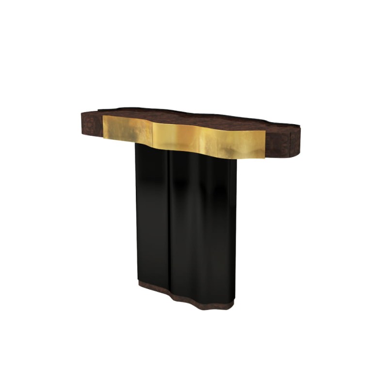 Horizon console table wood walnut black and gold