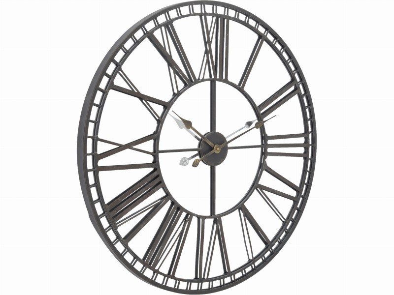 Caroline Skeleton Mirrored Wall Clock 80 cm with black iron frame