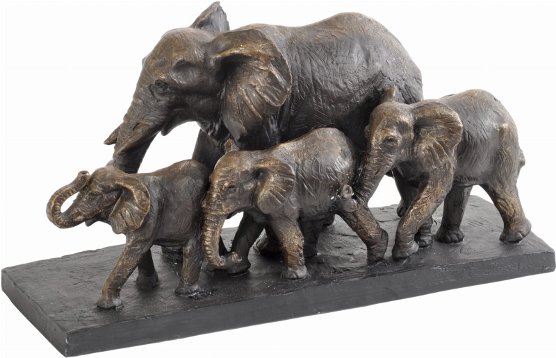Elephant Family Bronze Sculpture – Handcrafted Stone & Resin Figurine