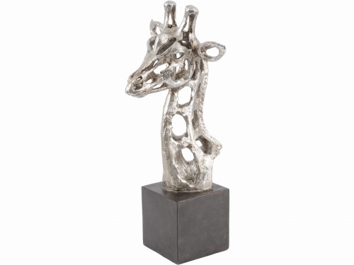 Giraffe Head Sculpture 46 cm silver and black resin