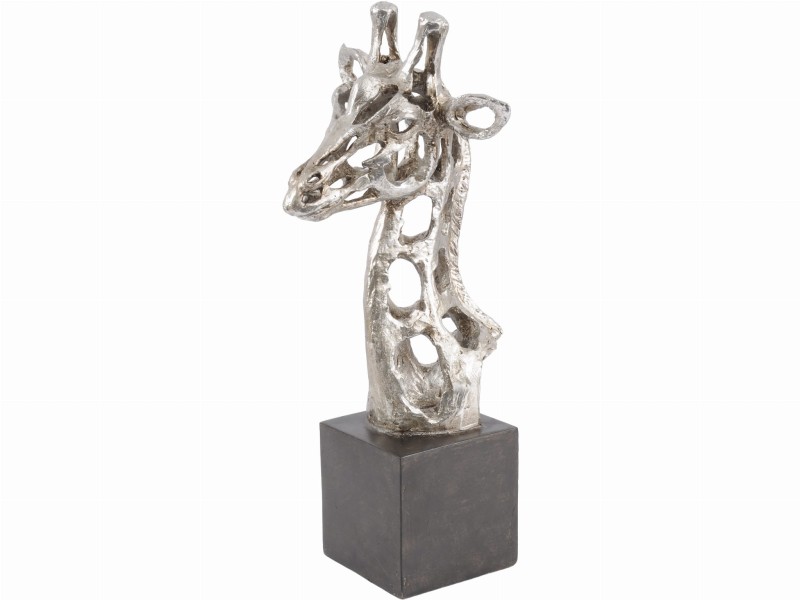Giraffe Head Sculpture 46 cm silver and black resin