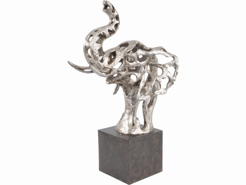Elephant Head 62 cm Sculpture silver and black resin