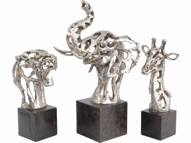 Elephant Head 62 cm Sculpture silver and black resin