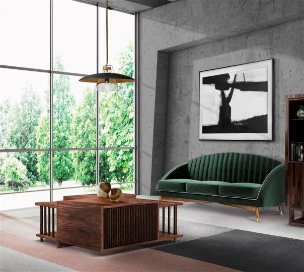 Carole sofa velvet wood pine walnut 200x85x87 cm