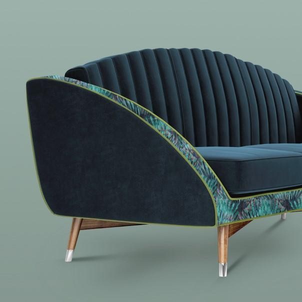 Carole sofa velvet wood pine walnut 200x85x87 cm