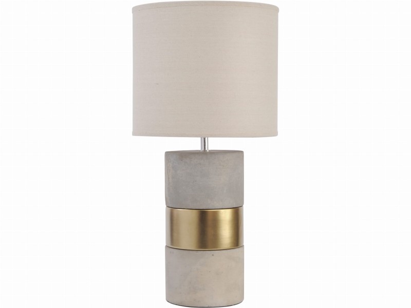 Grey table lamp with concrete base and gold band