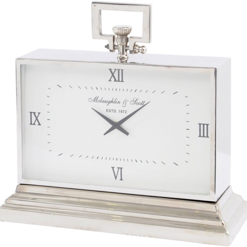 Brompton Rectangular Table Clock  52 cm silver aluminium and steel
