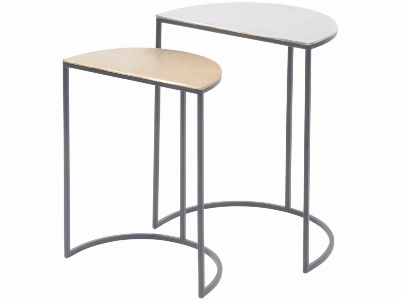 Chelsea Side Tables aluminium silver and gold tops with black iron frame