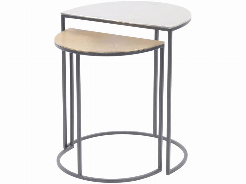 Chelsea Side Tables aluminium silver and gold tops with black iron frame