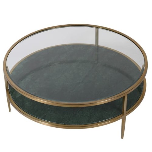 Savile Marble Coffee Table 100 cm – Green Marble, Glass and Gold Frame