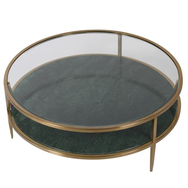 Round Savile Marble Round Coffee Table 100 cm green marble shelf glass top steel frame