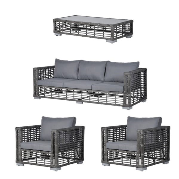 Sloane PE Rattan Garden Furniture Set with Sofa, 2 Armchairs and Coffee Table