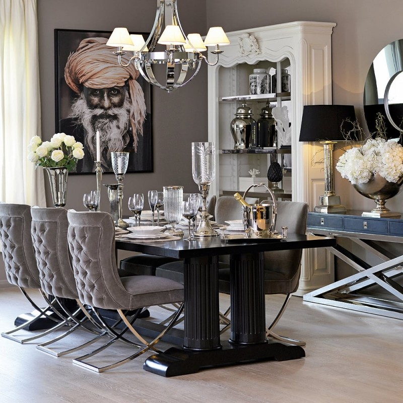Knightsbridge black console table with drawers and polished stainless steel frame