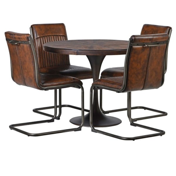 Chester Round Dining Table 100 cm oversized table leather effect glass top