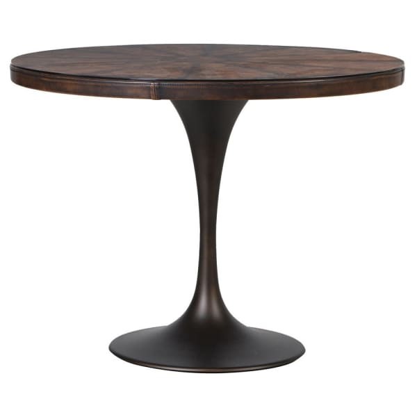 Chester Dining Table 100 cm - Round Glass Top Leather Effect Dining Table