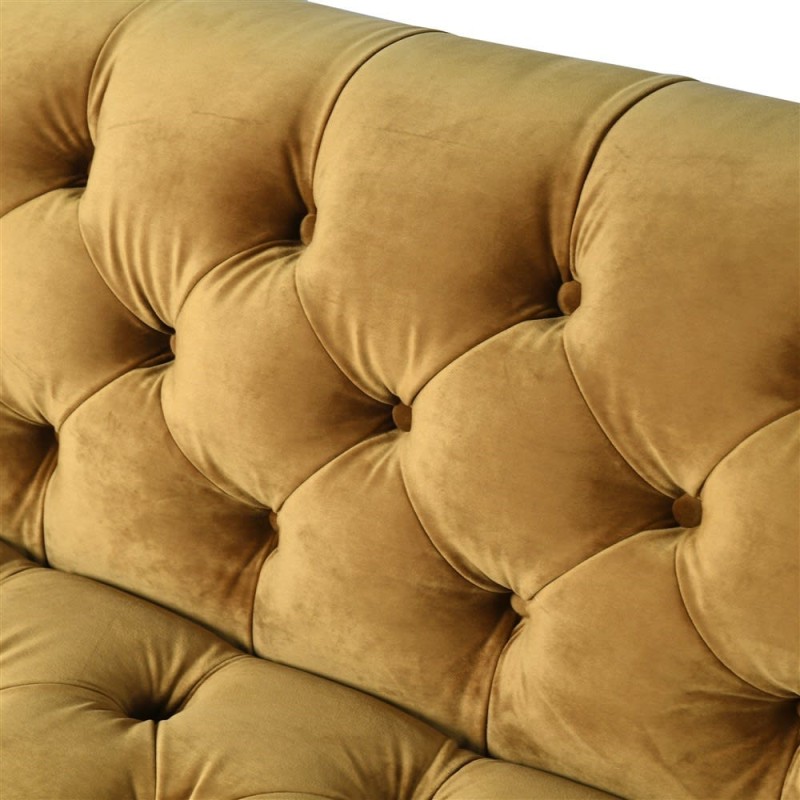 Minor Mustard Velvet Sofa 213 cm Button Back Yellow Three Seater