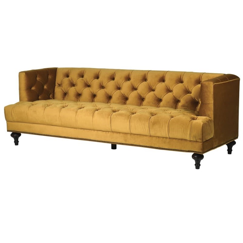 Minor Mustard Velvet Sofa 213 cm Button Back Yellow Three Seater