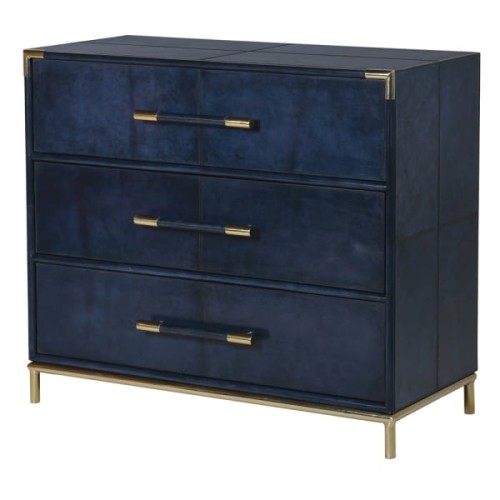 Eaton Blue Chest of Drawers 87x100 cm three drawers navy blue and gold