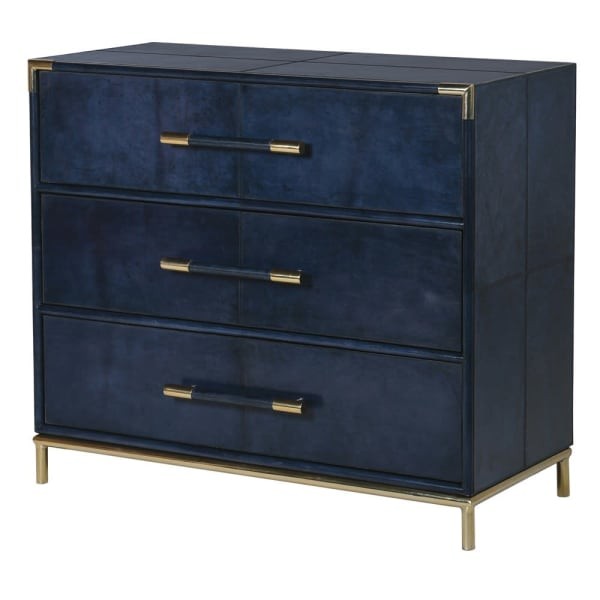 Eaton Blue Chest of Drawers 87x100 cm three drawers navy blue and gold