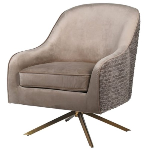 Knightsbridge Beige Velvet Swivel Armchair with Brass Base